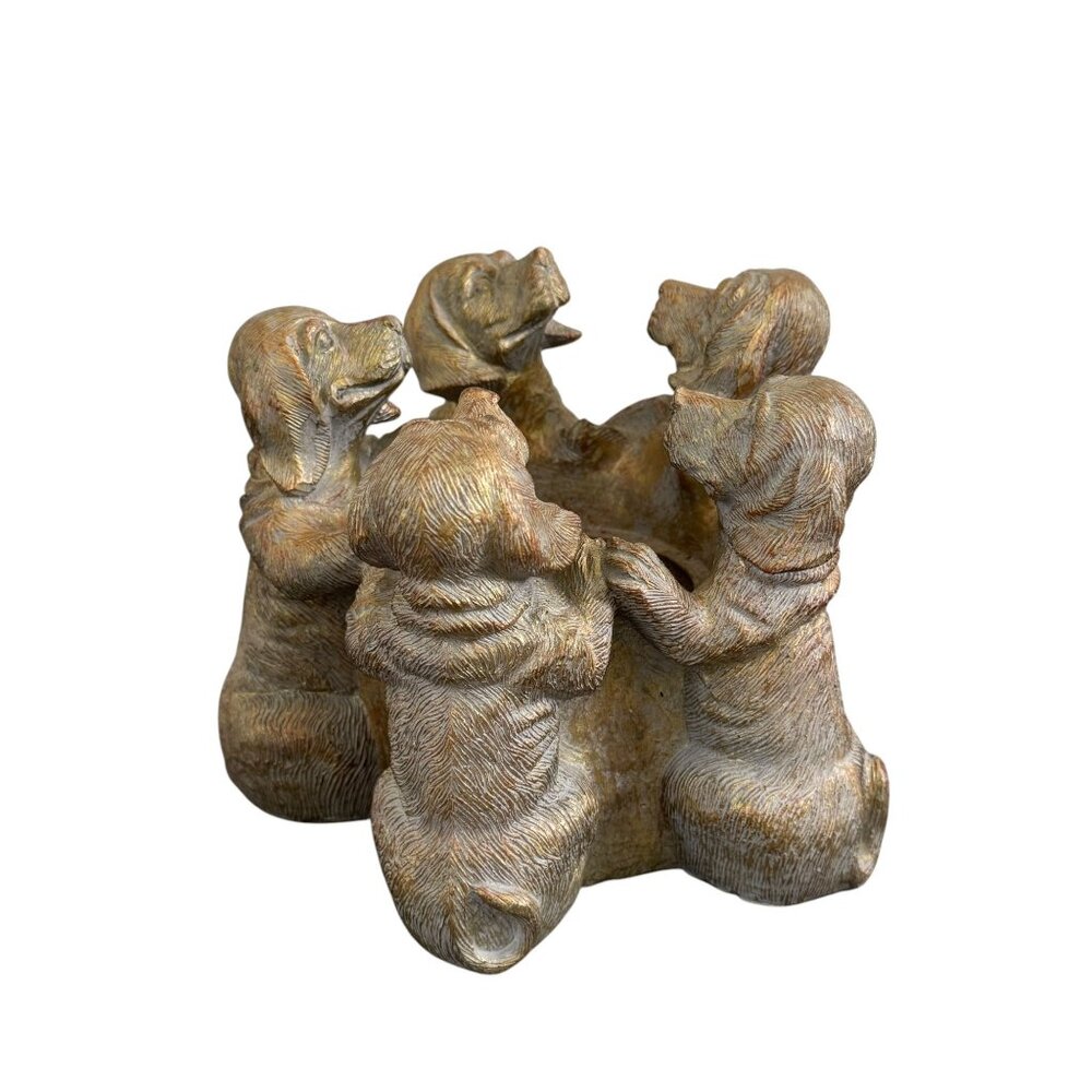Golden Patina Dog Candle Holder, Round, Decorative Home Decor 6" Tall - Picture 2 of 8